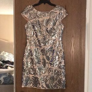 Adrianna Papell blush and silver dress